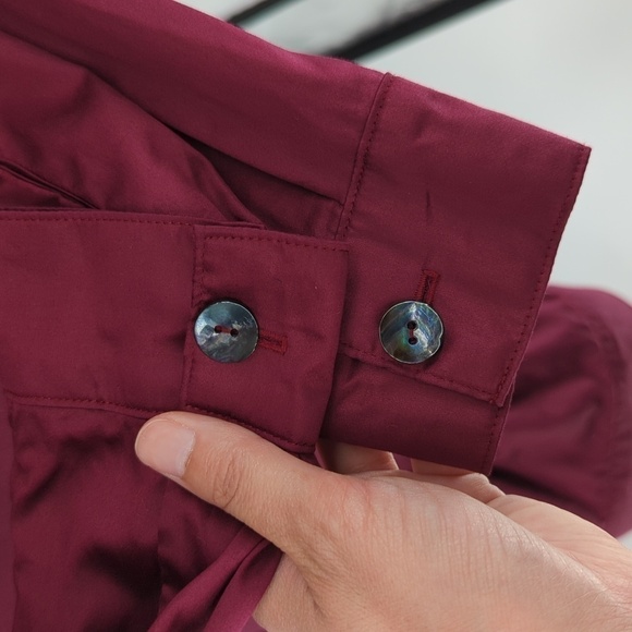 Catherine Regehr Satin Ruffle Hem Shirtdress Red M preppy coastal grandma spring - Picture 7 of 8